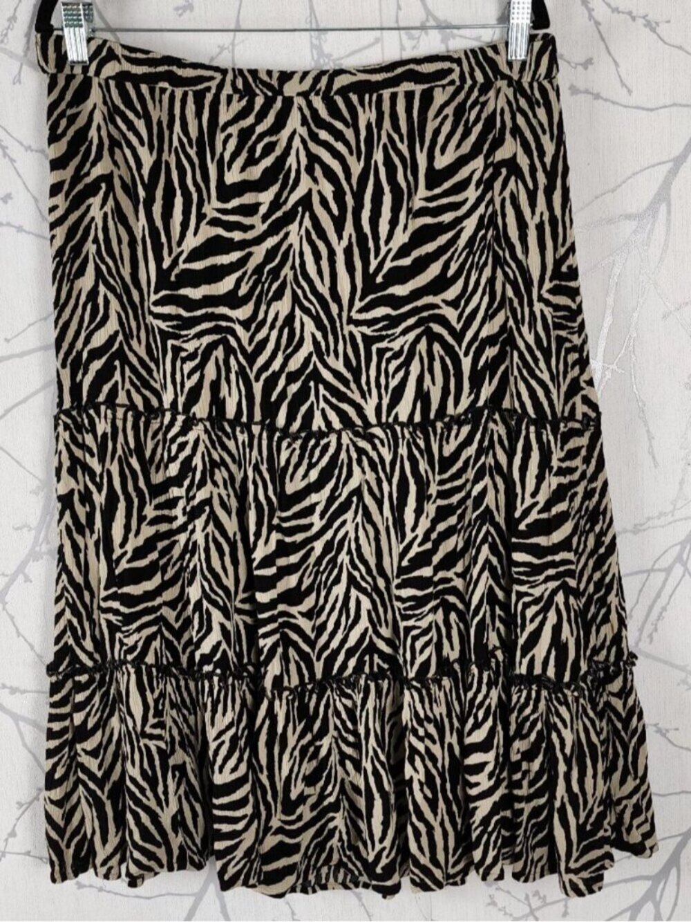 George Zebra Print Elastic Waist Tiered Midi Skirt